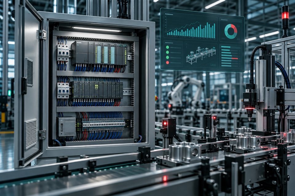 PLC automation and MES production monitoring system